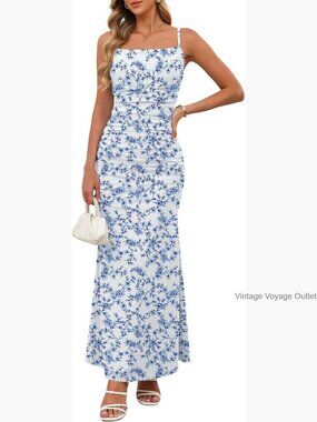 Sleeveless Spaghetti Strap Ruched Bodycon Maxi Dress Backless Slip
